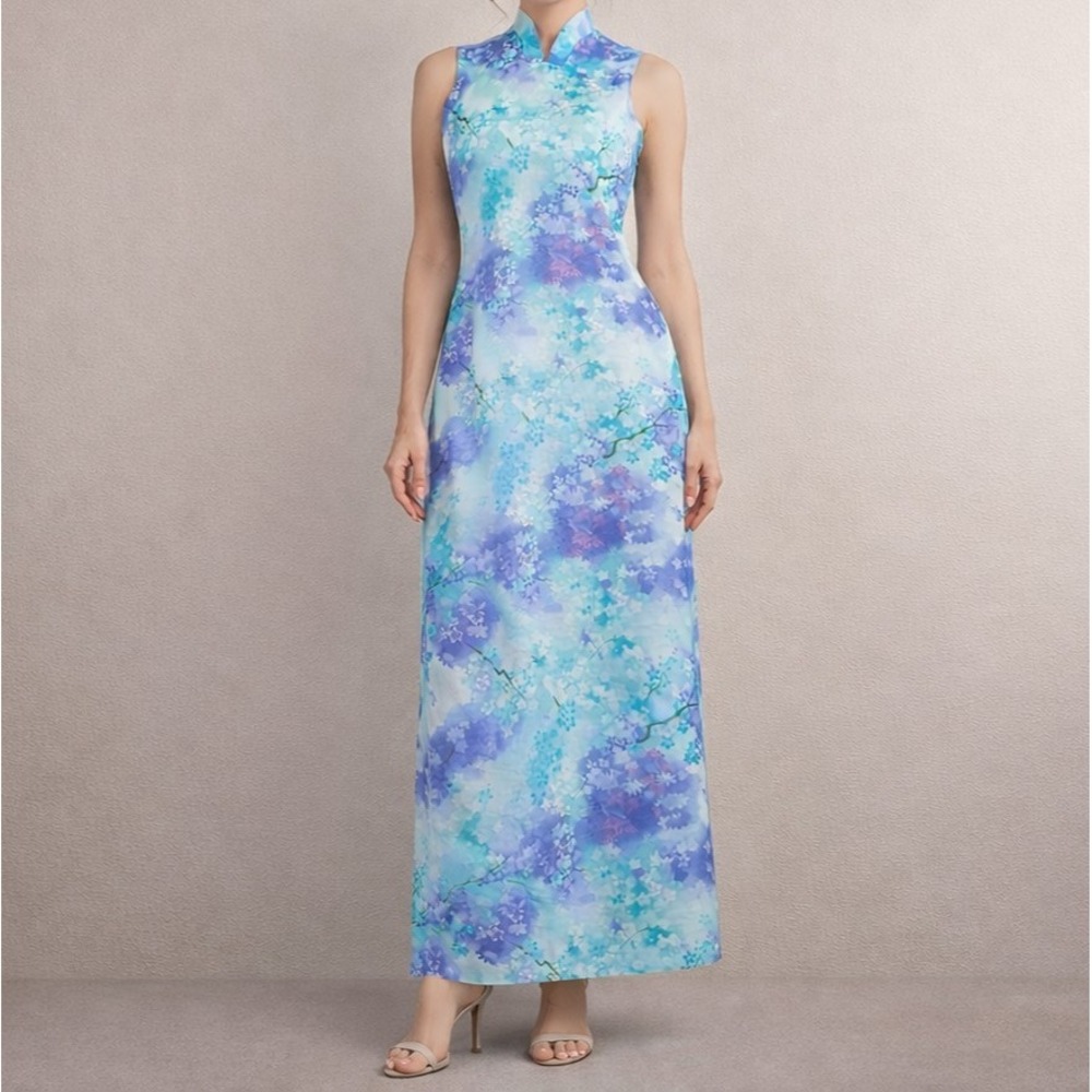 Vintage LIBERTY HOUSE Hawaii Size 10 Cherry Blossom Print Satin Maxi Dress RARE! - Picture 14 of 14